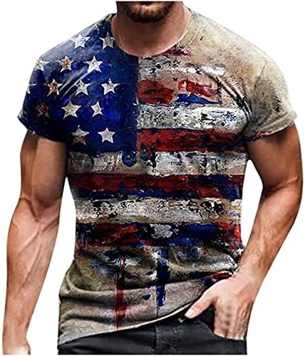 חולצת טריקו של דגל אמריקאי של גברים קיץ שרוול קצר מזדמן הדפסים גרפיים צמרות אימון שרירים מגניב אתלטיקה
