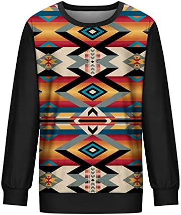 צמרות לנשים שרוול ארוך חולצות מערביות אצטקיות סווטשירטים גיאומטריים סווטשירטים גרפיים אתניים סוודרים