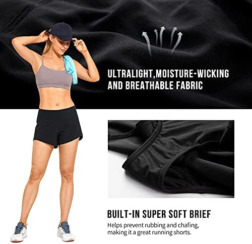 מכנסיים קצרים משקל קל של ונטוניה לנשים מכנסיים ספורטיביים מהיר של אימון ספורט עם כיס רוכסן אחורי-