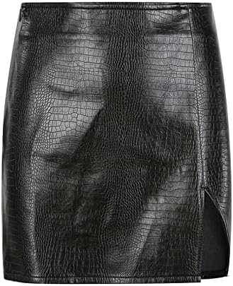 חצאיות קיץ לנשים עם מרקם עור סדק חצאיות מיני שחורות מוצק בגדי מועדון מסיבה סקסית חצאית קצרה ירך בכושר דק 2022