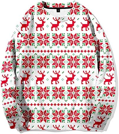 XXBR סווטשירטים מכוערים לחג המולד לגברים שרוול ארוך חג המולד איילים איילים שלג הדפסים סוודר סוודר אופנה