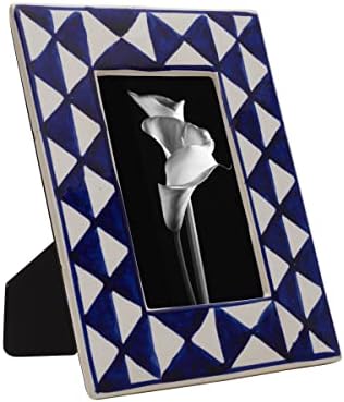 מסגרת צילום קרמיקה משולש מיקאסה, גב כן, מוצג צילום 4 אינץ ', 7.5 x 9 אינץ' כחול לבן