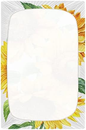 זרע חמניות צהוב פרח צהוב גיליונות עריסה מצוידים בסדין בסינט לבנים לבנות תינוקות פעוטות, מיני מידה 39 x 27 אינץ