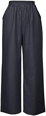 מכנסי כותנה ומכנסי פשתן של CHGBMOK מכנסי רגל רחבים רטרו מכנסי טרקלין מוצקים רטרו ישר מכנסי טרנינג