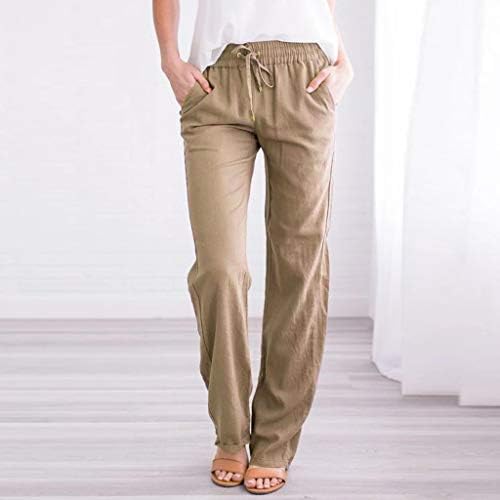 נשים של כותנה פשתן שרוך גבוהה מותן מכנסיים קיץ פאלאצו מכנסיים מזדמנים רופף מתאים רחב רגל מכנסיים עם כיסים