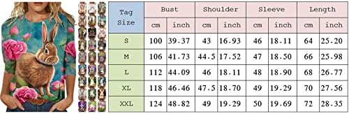 חולצות פסחא של נשים מזדמן 3/4 שרוול חמוד ארנב גרפי חולצת טוניק טרנדי טוניקה טוניקה