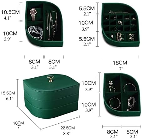 תכשיטים תכשיטים קופסאות תכשיטים מכסה מכסה פליז ידית פליז עלים בצורת 3 שכבות קופסא תכשיטי עור מתקדמים.