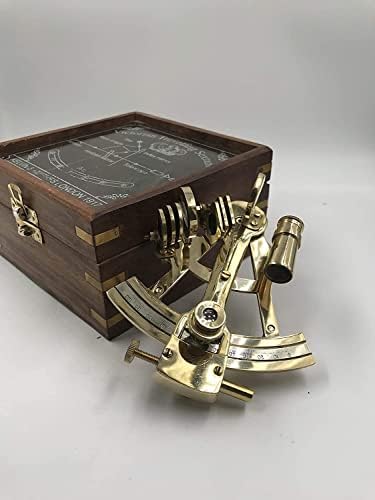 פליז וינטג 'ימי 5 Sextant Sextant Sextant עם קופסת עץ מעצבת יפה - sextant ימי לגברים ונשים המתנה הטובה
