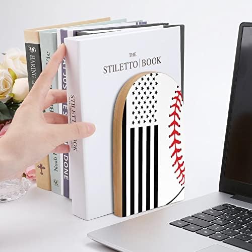 אמריקאי דגל ובייסבול גדול עץ תומכי ספרים מודרני דקורטיבי מדף ספרים ספר פקק שולחן מדף מחזיקי סט של 2