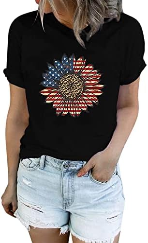 חולצות טריקו 4 ביולי לנשים שרוול קצר טוניקות צוואר טוניקות פסים דגל אמריקאי
