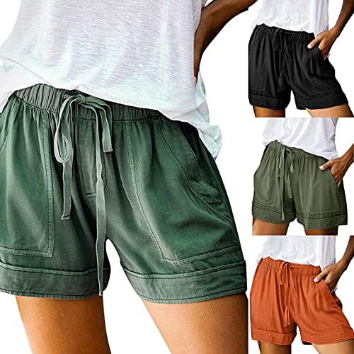 מכנסיים קצרים של פירו לנשים לנשים בקיץ צבע מוצק מכנסיים קצרים מותניים אלסטיים מכנסיים קצרים קפלים עם כיסים