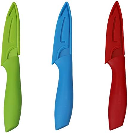 בית יסודות 3.5 נירוסטה קילוף סכין עם אחיזה רכה פלסטיק ידיות התאמת צבע מקודד בטוח והיגייני מגן סכין