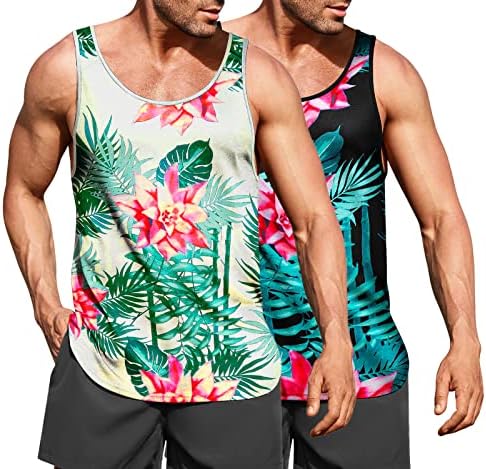 קואופנדי גברים טנק פרחוני גופייה ללא שרוולים בכל רחבי הדפסה חולצות כושר ספורט מזדמן חופשה בהוואי חוף חוף