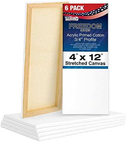 אספקת אמנות אמריקאית 4 איקס 12 אינץ נמתח בד 12-אונקיה דרוך 6-חבילה-מקצועי לבן ריק 3/4 פרופיל כבד משקל