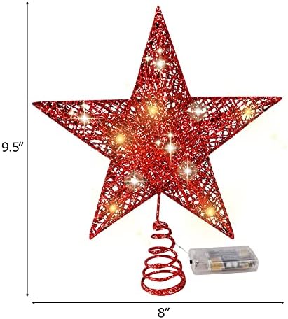עץ חג המולד כוכב עליון עם אורות LED יפהפיים, טופר עץ כוכב חג המולד של מתכת קישוטי חג המולד ועיצוב עונתי של חג