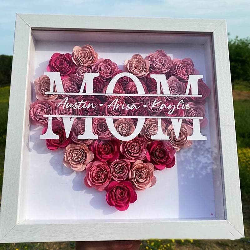 אימא מותאמת אישית מסגרת קופסת צללים פרחים, ארגז צללים פרחים בהתאמה אישית עם שם ילדים, מסגרת תמונה