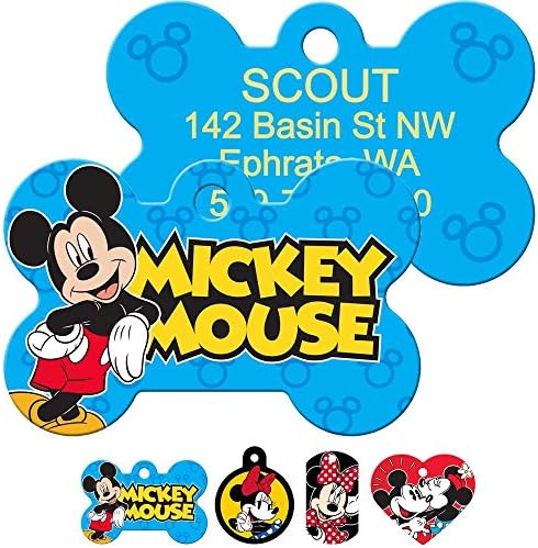 Gotags Mickey Mouse ו- Minnie Mouse PET תגי ID, תגיות כלבים של דיסני לכלבים וחתולים, חרוטים
