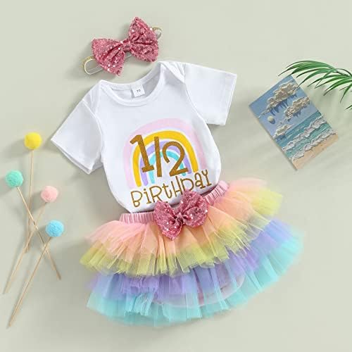 תינוקת פריטבירד תינוקת חצי יום הולדת תלבושת 1/2 תלבושת יום הולדת מכתב ילדה רומפר אונסי רשת טוטו פורח