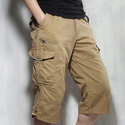 גברים של 3/4 מטען ארוך מכנסיים קצרים רופף מתאים מתחת לברך טקטי קאפרי קצר רגוע מתאים קצר מכנסיים עם כיסים רב