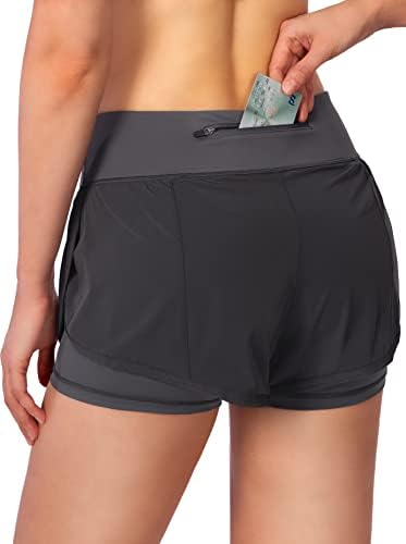 2 מכנסיים קצרים של נשים ב -1 במותניים המותניים המותניים מכנסיים קצרים כושר יוגה מכנסיים אתלטים אתלטי לנשים