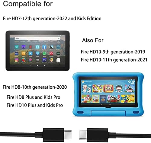 10ft 20W חדש HD 8/10 טאבלט מטען מהיר עם כבל USB-C 10ft C תואם ל- All-New-Fire HD 8/8Plus 10/10