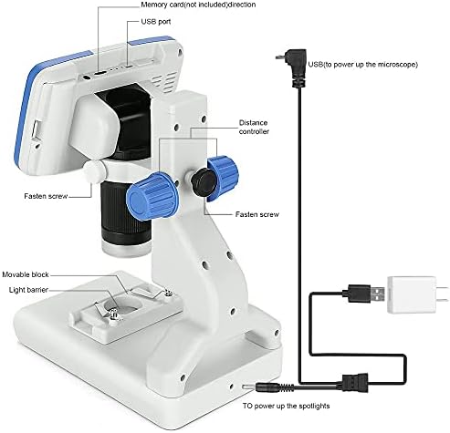 Liruxun 200x מיקרוסקופ דיגיטלי 5 '' מסך תצוגה מיקרוסקופ מיקרוסקופ אלקטרונים מציג כלי ביולוגיה מדעי