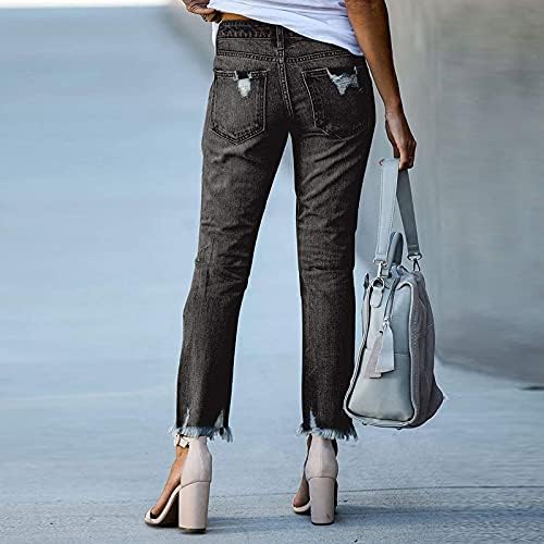אמצע ג'ינס מתיחה מותניים מותניים קרעו ג'ינס רזים במצוקה מכנסי מכנסי נשים נמוך ג'ינס נשים