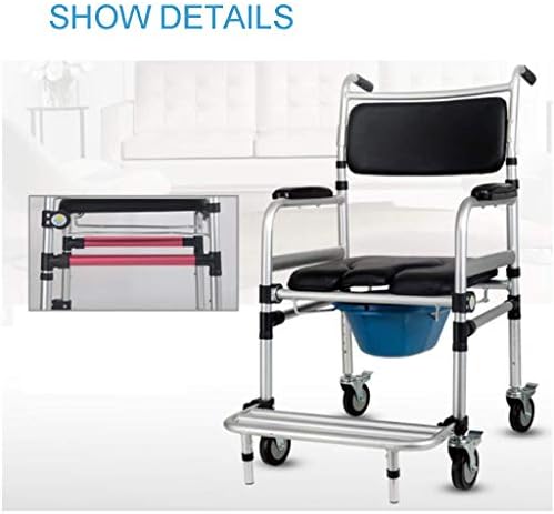 מתכוונן גובה מקלחת מיטת כיסא שידה כיסא גלגלים עם קערה עגולה ומשענות רגליים ארגונומי משענת גב