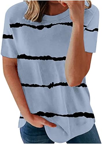 חולצת פס לנשים שרוולים קצרים צמרות טוניקה אופנה חולצת טריקו צוואר עגול קיץ סווטשירט טייז בגודל