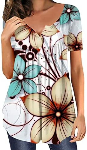 צמרות טוניקה נשים לבוש צוואר קז'ואלי לבוש חולצות שרוול קצר 2023 חולצת טריקו פרחונית גרפית חולצות