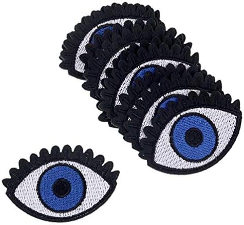 KESHENG 10 יחידים ברזל עיניים כחול על תפור על טלאים רקומים תג אפליקציות לאביזרי בגד לבגדים