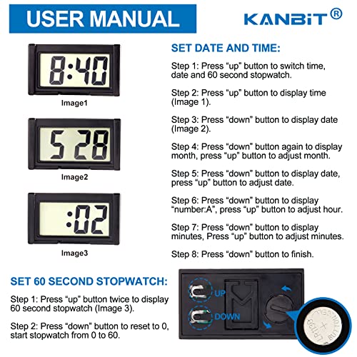 Kanbit Small Digital Car Mased Chase Cloack Sutlation הפעילה 2 חתיכות Big Lcd זמן LCD Time עם
