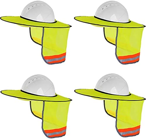 4 חבילה כובע קשיח צל שמש - שוליים מלאים כובע קשיח מגן שמש צוואר אור שמש עם רצועה רפלקטיבית
