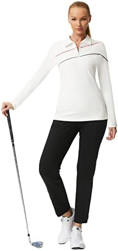 ג'ק סמית 'נשים גולף פולו חולצות יבש בכושר UPF 50+ צמרות טניס שרוול ארוך רוכסן חולצה אתלטית רזה מתאימה עם מחזיק