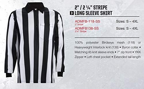 שופט כדורגל של אדמס שרוול ארוך 2-1/4 חולצת פס, שחור/לבן