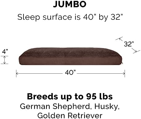 FURHAVEN XL כרית מיטת כלבים טרי ומזרן זמש עם כיסוי רחיץ נשלף נשלף - אספרסו, ג'מבו