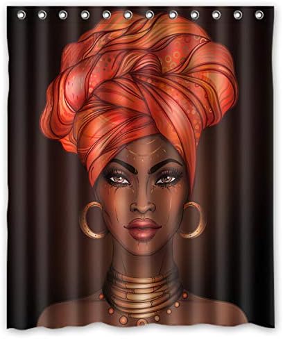 Kxmdxa אישה אפריקאית אמריקאית יפה וילון מקלחת וילון מבד פוליאסטר וילון מקלחת גודל 60 x 72 אינץ '