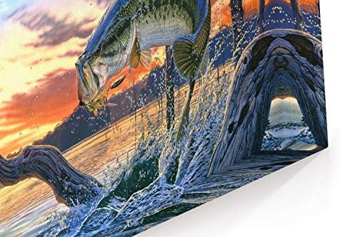 הדפסת פריקסות פה גדול בד דגי בס וול דקור, ציור לסלון חדר שינה גלריה עטופה, כחול 20 על 30 אינץ