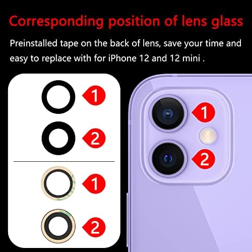 2 יחידות החלפת זכוכית עדשת מצלמה אחורית אחורית אחורית לאייפון 12 6.1 אינץ 'ואייפון 12 מיני