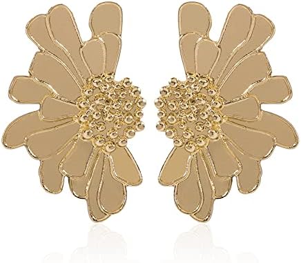 בוהמי גדול גדול פרח להתנדנד זרוק עגילים לנשים ייחודי קסם זהב טון עגילי עבור בנות שיק פרחוני הצהרת עגילי עבור