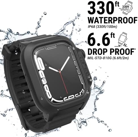 Catalyst 330ft מארז אטום למים מיועד לסדרת Apple Watch 8/7 45 ממ, , פס שעון סיליקון רך פרימיום,