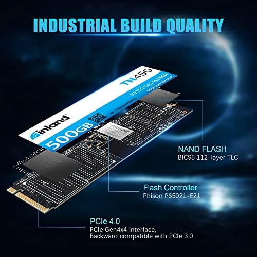 INLAND TN450 משחק פנימי מחשב NVME SSD 500GB PCIE 4.0 M.2 GEN4 X 4 2280 כונן מצב מוצק, עד 5,000 מגה-בייט/שניות,