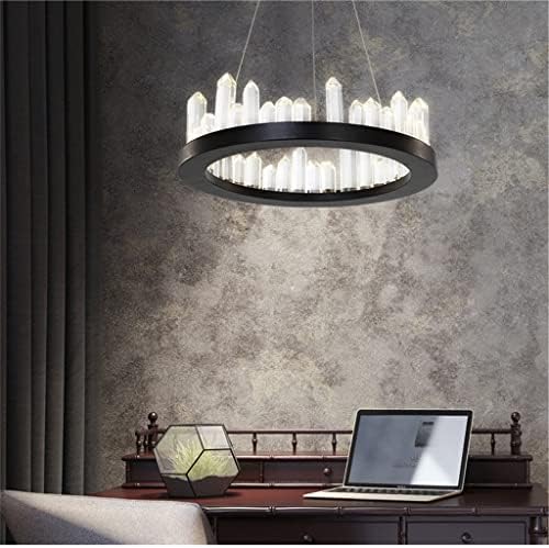 ZLXDP עגול LED תליון מנורת ברק תליון גביש אור סלון מט מט מתכת שחורה מנורה מנורה תלויה