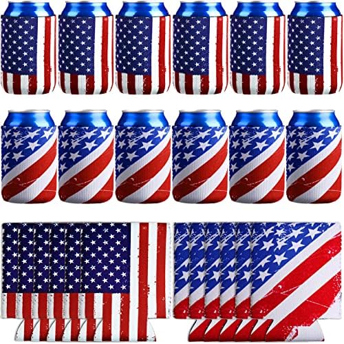 12 חתיכות אמריקה דגל יכול שרוול קריר יותר 4 ביולי יכול להחזיק בירה פטריוטית פטריוטי יכול לעטוף דגל
