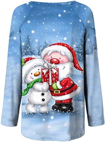 נשים של חג המולד טוניקת חולצות ארוך שרוול עגול צוואר חולצות מקרית רופף בכושר סנטה איש שלג מודפס טי