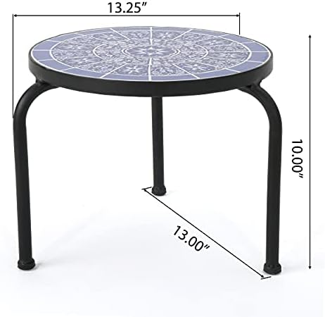 כריסטופר אביר בית צפחה חיצוני קרמיקה צד שולחן עם ברזל מסגרת, כחול / לבן