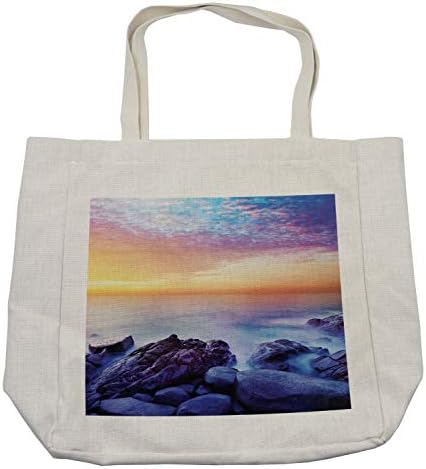 תיק קניות של חוף אמבסון, שמים חלומות עם צבעי קשת בבוקר בפי הים פנטזיה פנטזיה דמיונית צילום, תיק