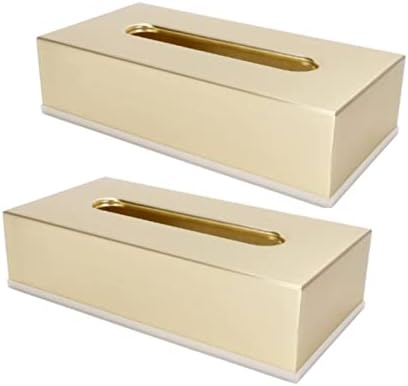 2 PCS כיסוי קופסת רקמות מלבני, מחזיק תיבת רקמות פנים זהב עבור שידות תור יהירות אמבטיה, מתקן רקמות נירוסטה דקורטיביות
