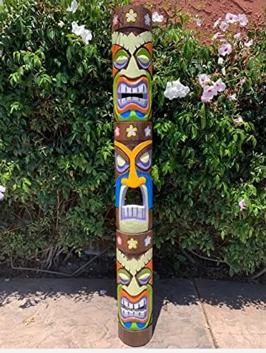 TIKI TOTEM לשון 3 פנים מסכת קיר עץ שבטי פטיו פטיו בר טרופי תפאורה 40