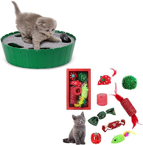 צעצוע חתול פאבאבו עם עכבר רץ & 8 חתיכות צעצועי חתול חג המולד, צעצועי חתול בתפזורת מגוון